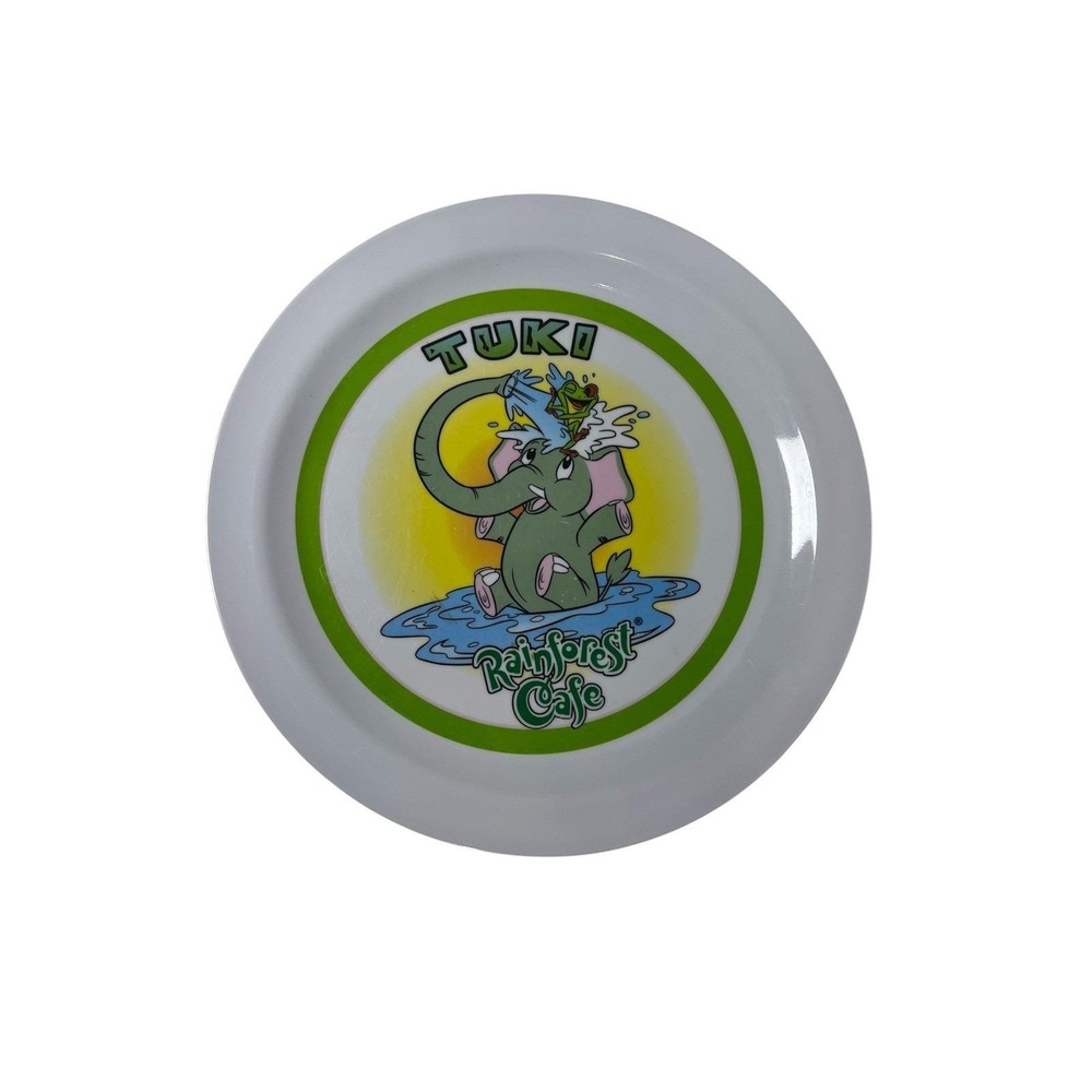 VTG Rainforest Cafe Tuki Elephant Frog Melamine 10" Plate ‎ Collectible '02